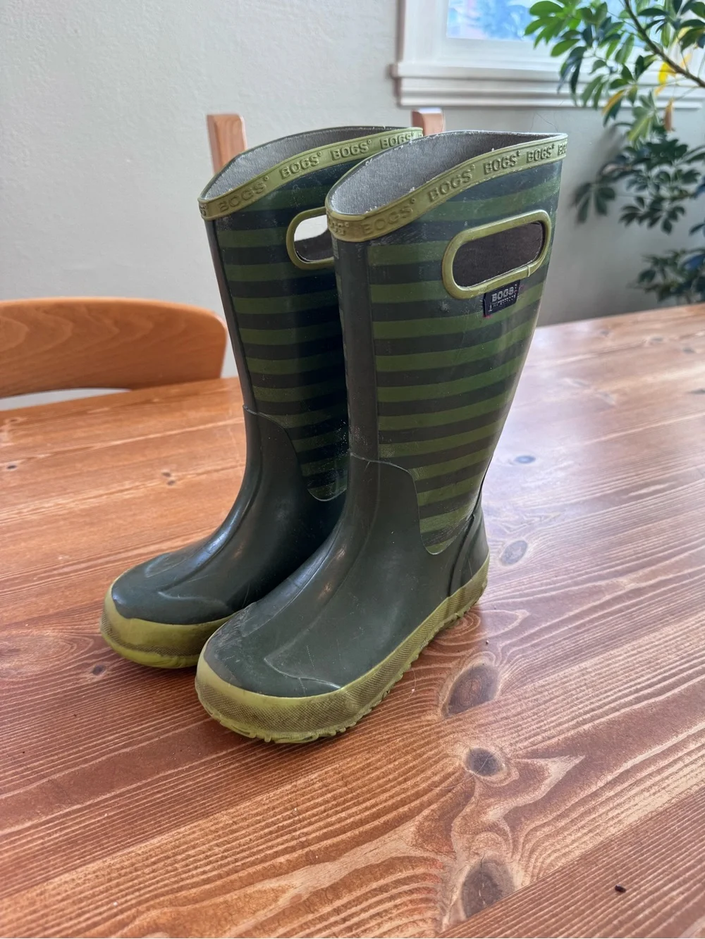 Bogs Kids Olive and Moss Striped Rain Boots